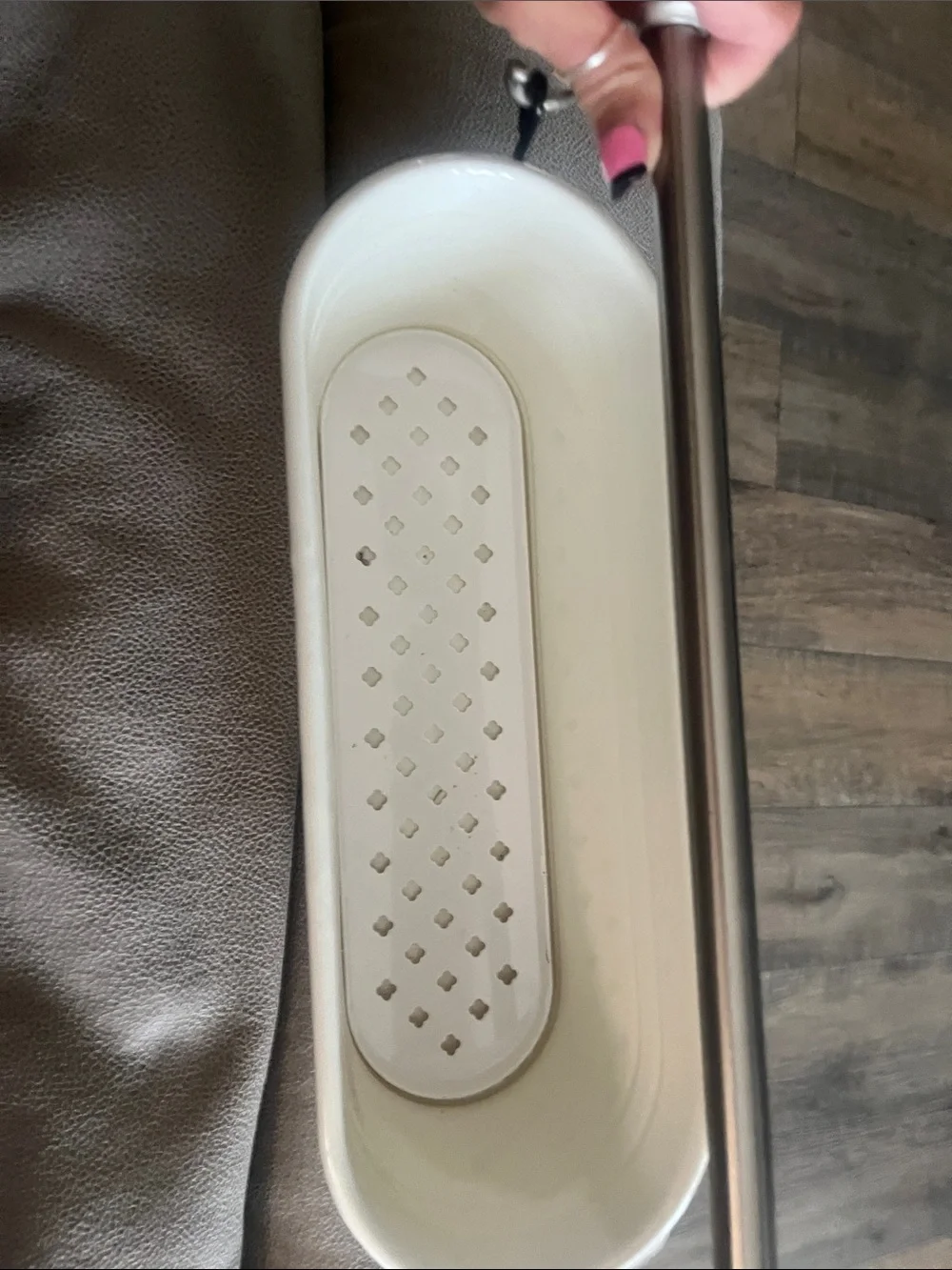 IKEA White Enamel finish ~Wall-Mount Planter with brushed Silver Rail & Hooks